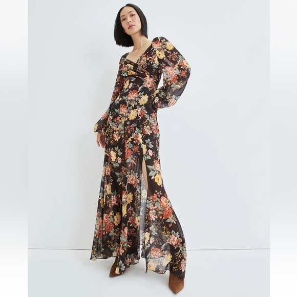 NWT Veronica Beard Avani Silk long sleeve Floral Maxi Dress in Oxblood sz 0 - Picture 1 of 16